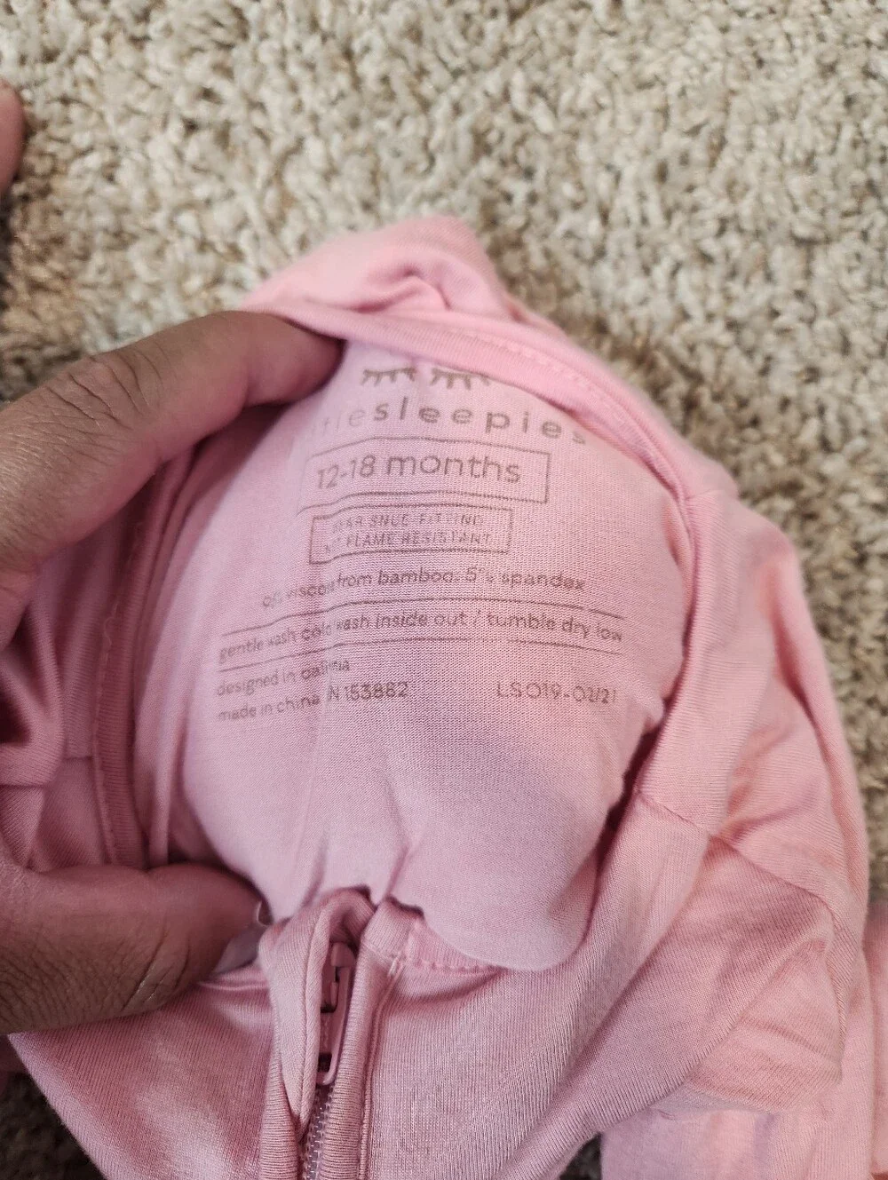 LITTLE SLEEPIES Baby Girl Pink Bamboo Zippy Size 12-18M